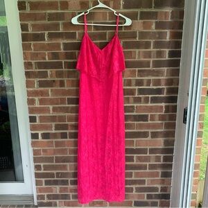 Guess Pink Slitted Lace V Neck Maxi Shift Dress Women’s US 2 Regular